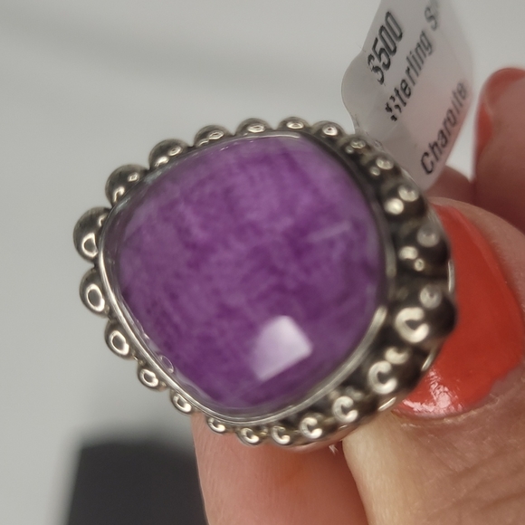NWOT LAGOS HEAVY BAND Caviar faceted charoite doublet Maya purple silver RING 7 - Picture 4 of 13
